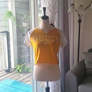Guess kids yellow and white shirt size 14